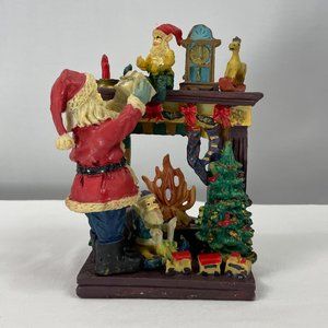 Vintage Christmas Santa Fireplace Scene Decoration
